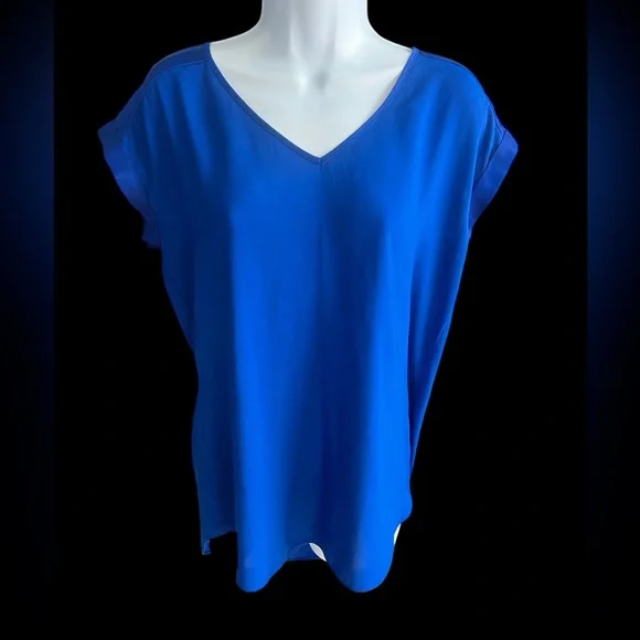 Express Royal Blue V neck cap sleeve blouse M - Picture 1 of 5